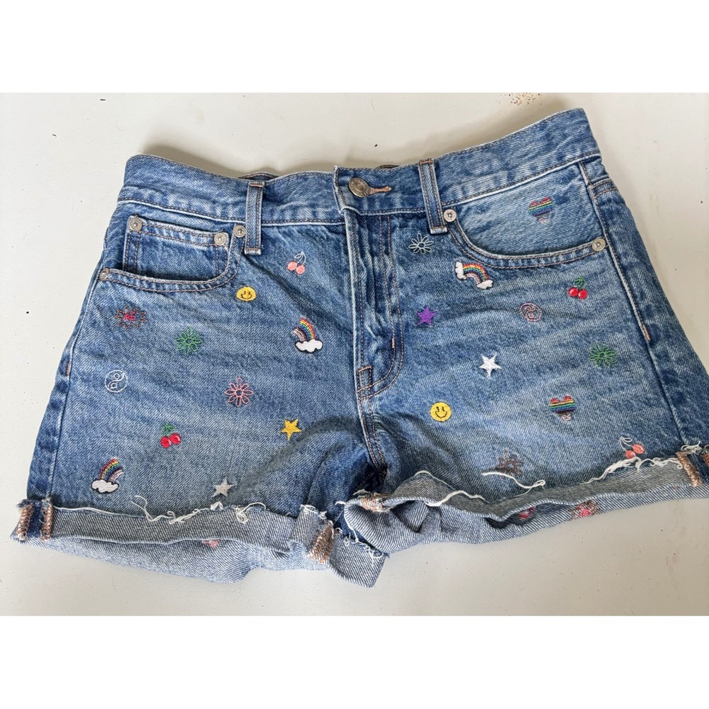 American Eagle 90's boyfriend Denim Shorts‎ Embroidered, Cuffed Hem Sz 00